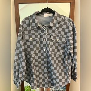 Nectar Clothing Blue Checkered Button Down Shacket-Medium